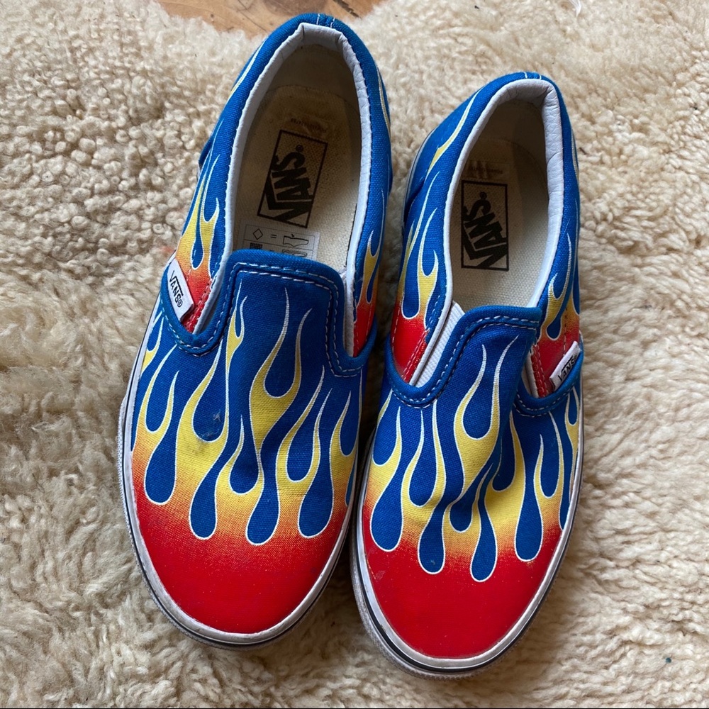 Flame VANS little kid sz 1 blue red slip on